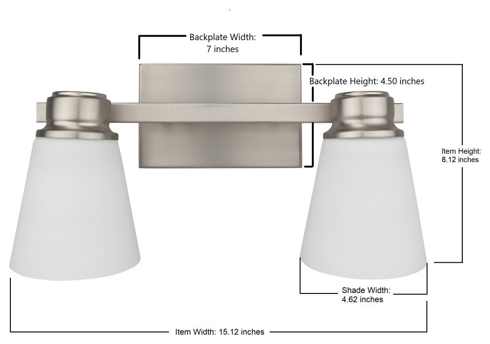 Jordan 2-Light Vanity Light, Satin Nickel With Frosted White Glass Shades
