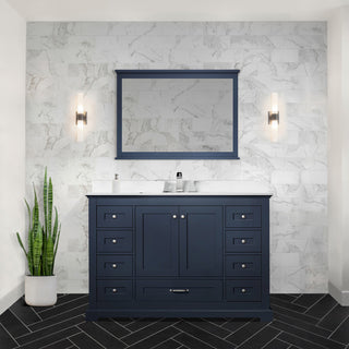Dukes 48" Navy Blue Single Square Sink Vanity with Quartz Top, With Mirror