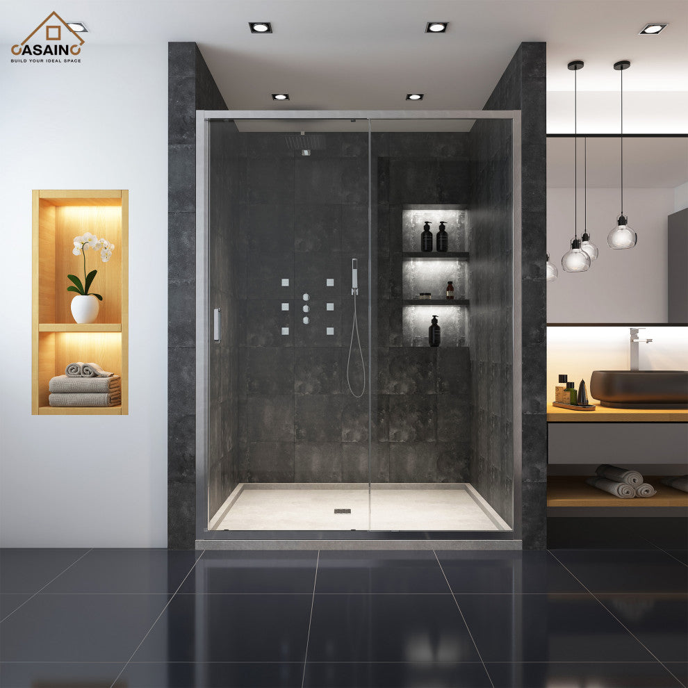 60-in x 72-in Framed Sliding Shower Door, Brushed Nickel