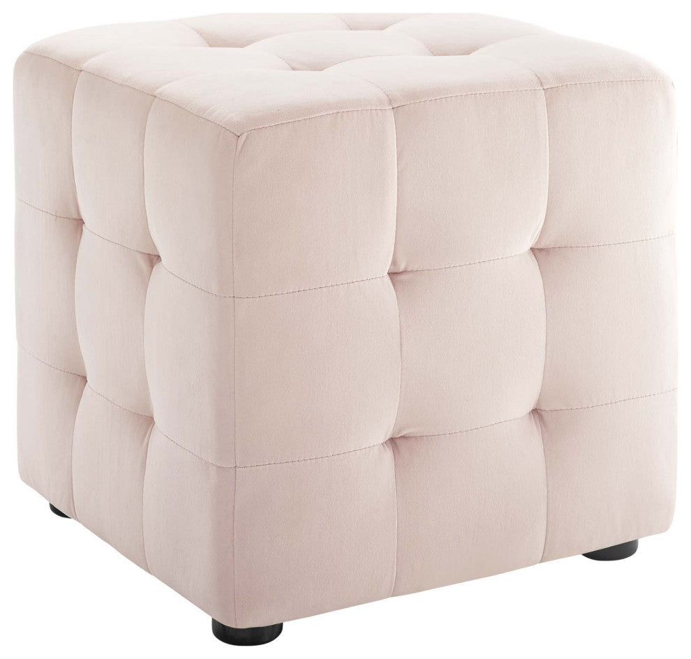 Contour Tufted Cube Performance Velvet Ottoman-Pink