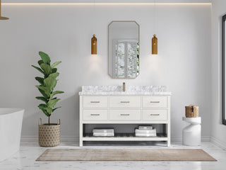 Parker 60 Single Sink Bathroom Vanity in White 2" Carrara Marble