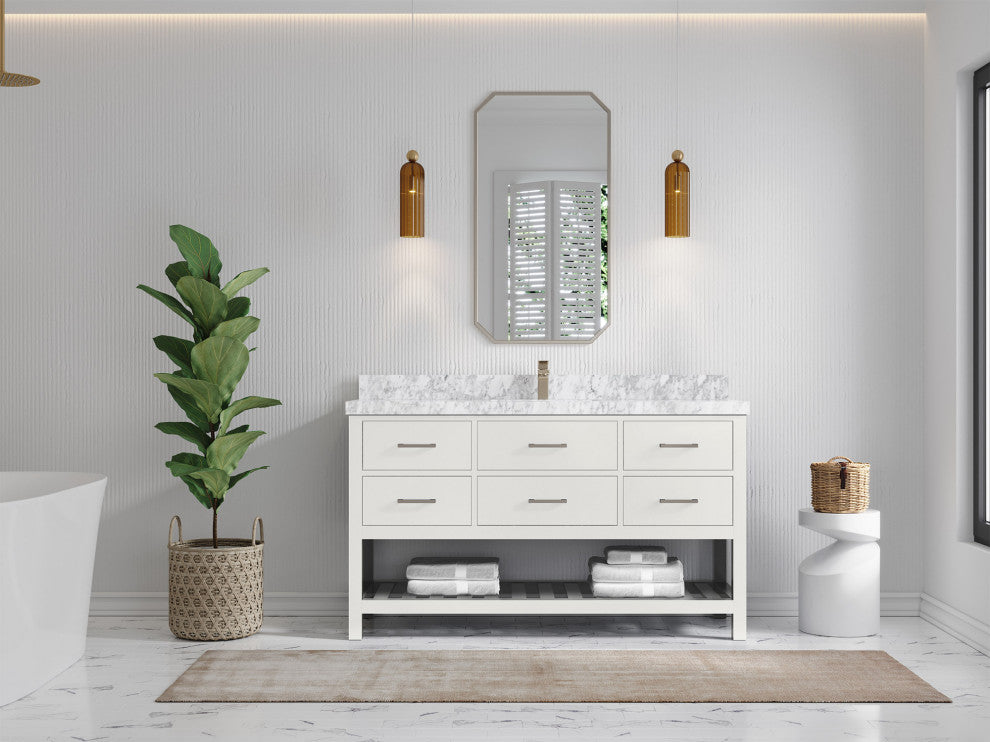 Parker 60 Single Sink Bathroom Vanity in White 2" Carrara Marble