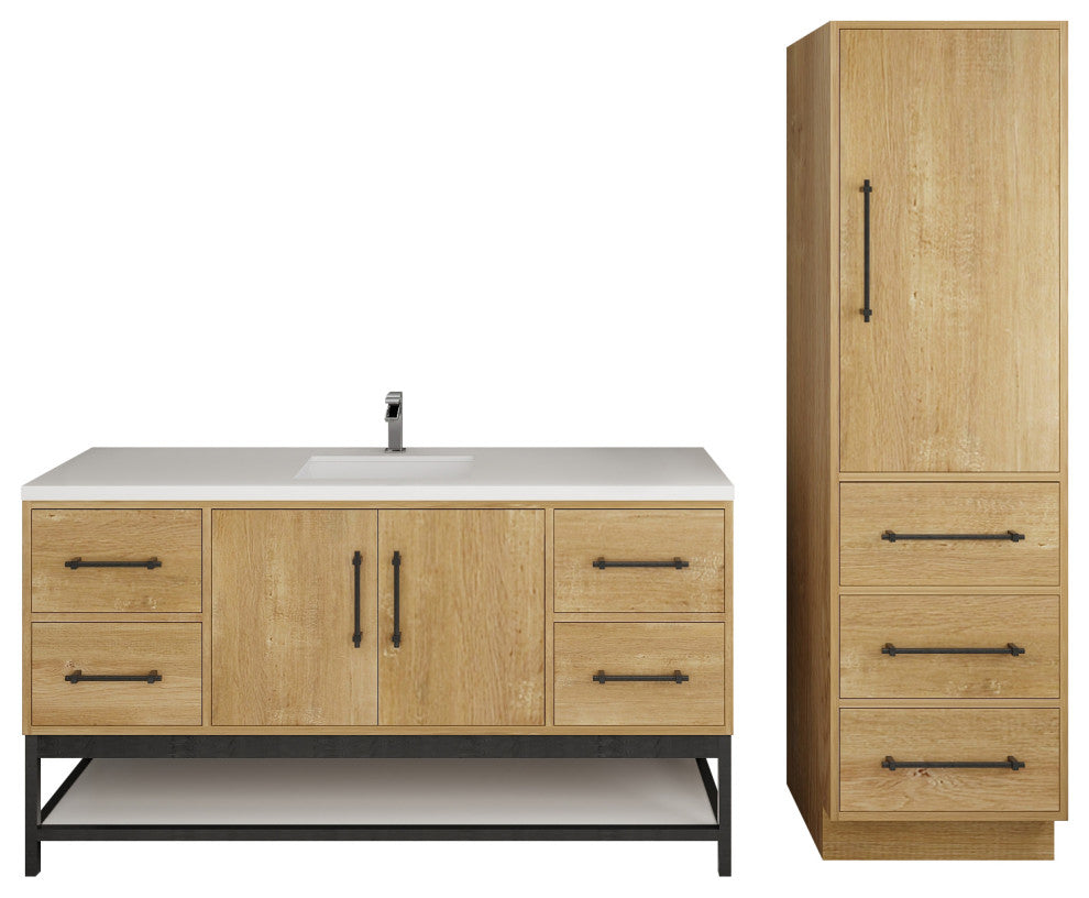 Victoria 60'' Solid Wood Open Shelf Bath Vanity Single Sink, Oak