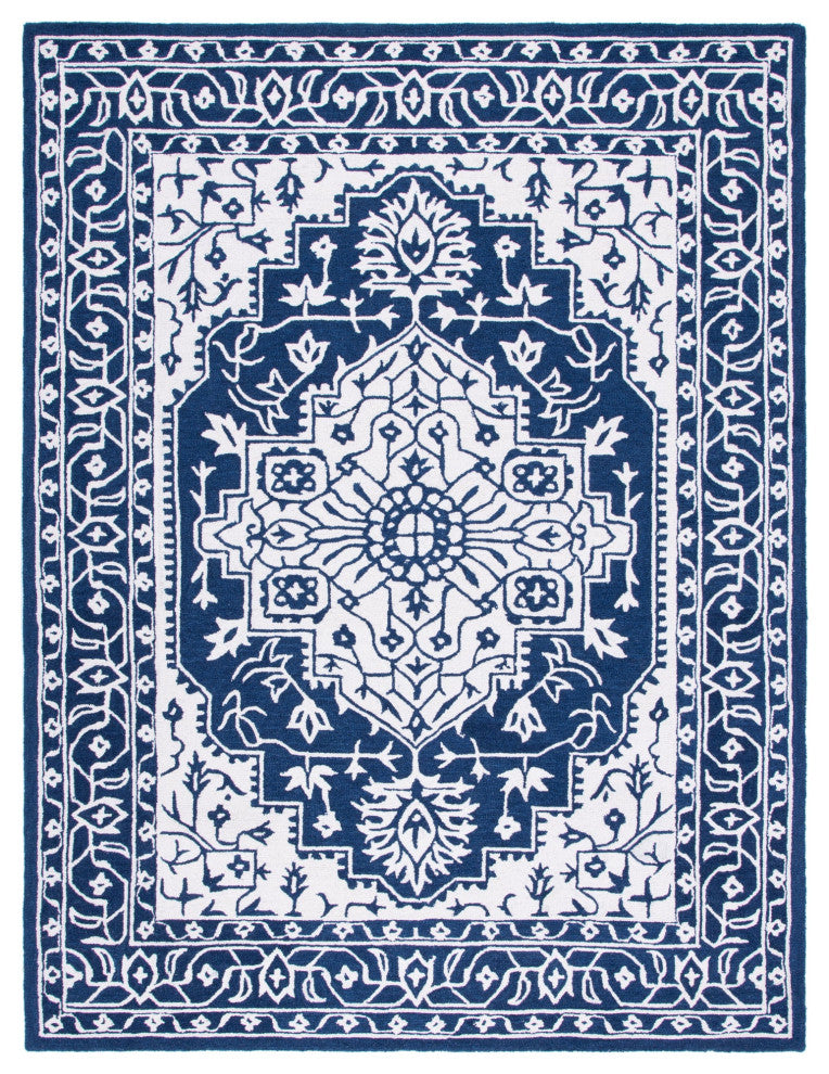 Safavieh Micro-Loop Mlp648N Traditional Rug, Navy and Ivory, 5'0"x5'0" Square