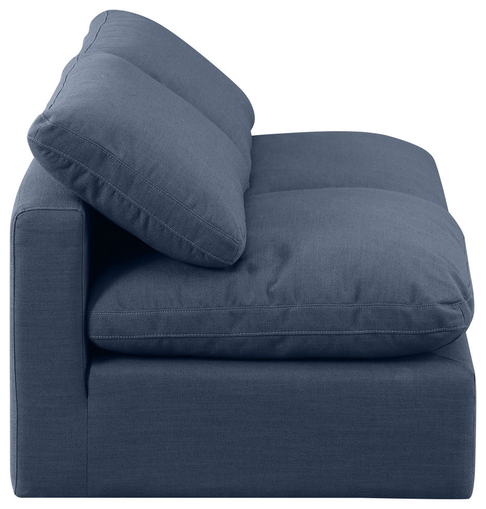 Indulge Upholstered Modular Sofa, Navy, 2-Piece: 2 Armless Chair, Down Stuffed Linen Textured Fabric