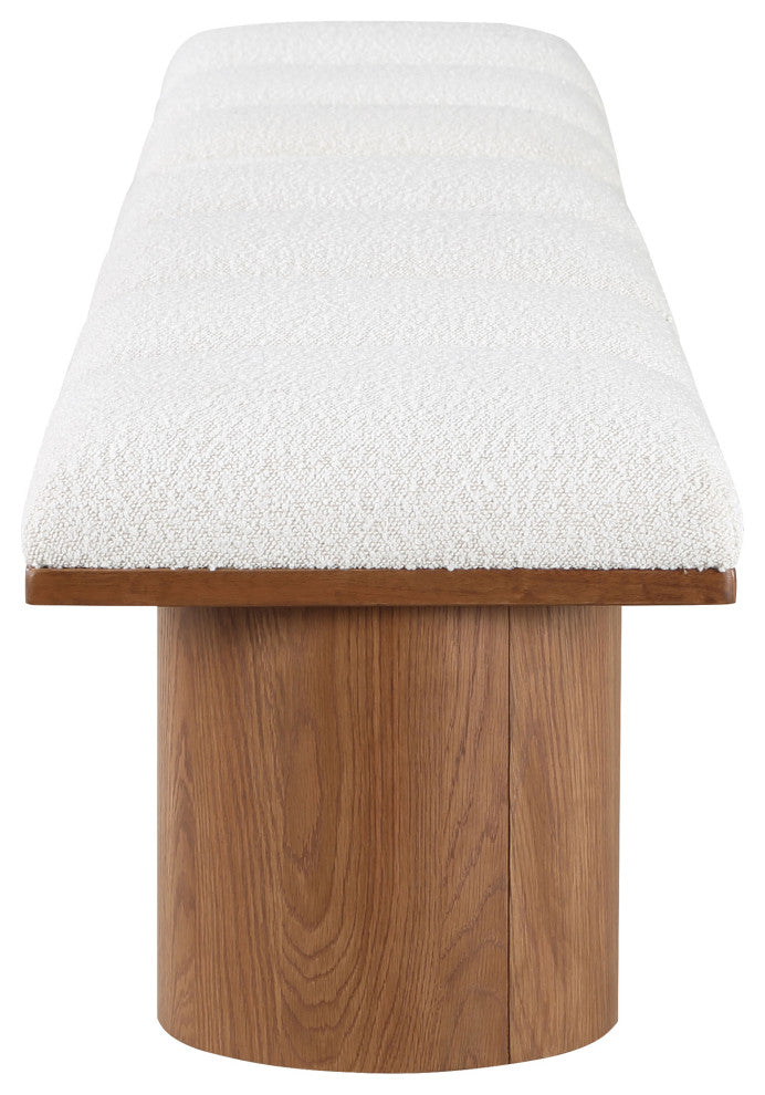 Pavilion Boucle Fabric Upholstered 7-Piece Modular Bench, Cream, Walnut Finish