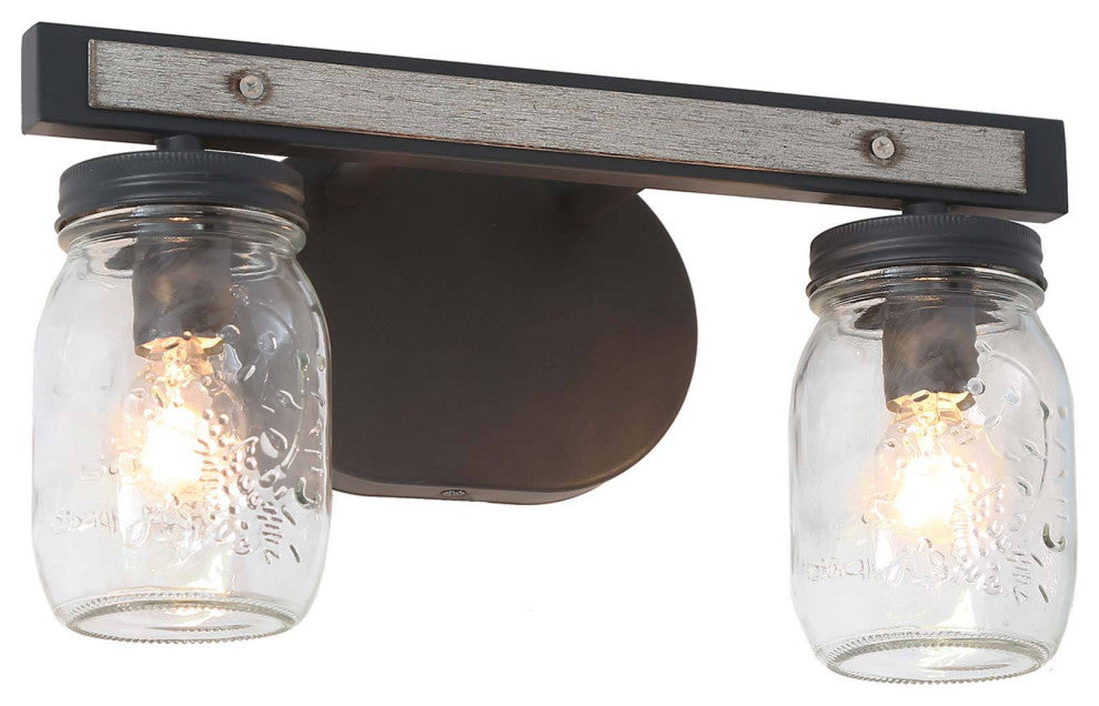 LNC Farmhouse 2-Light Bathroom Vanity Light With Mason Jar Glass