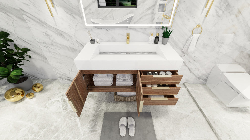 Madison 48" Wall Mounted Vanity with Reinforced Acrylic Sink, White Oak