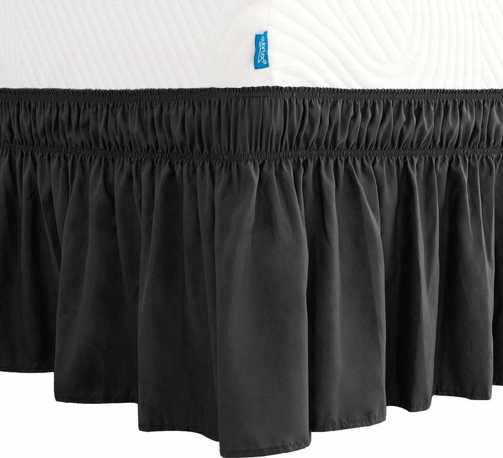Subrtex Wrap Around Soft Fabric Bed Skirt, Black-Bed Skirt, King