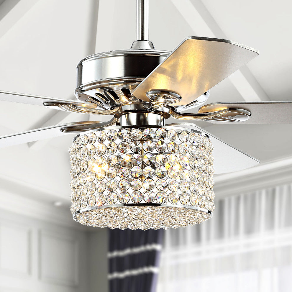 Brandy 52" 3-Light Crystal LED Ceiling Fan With Remote, Chrome