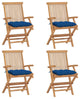 vidaXL Garden Chairs With Blue Cushions, Set of 4, Solid Teak Wood