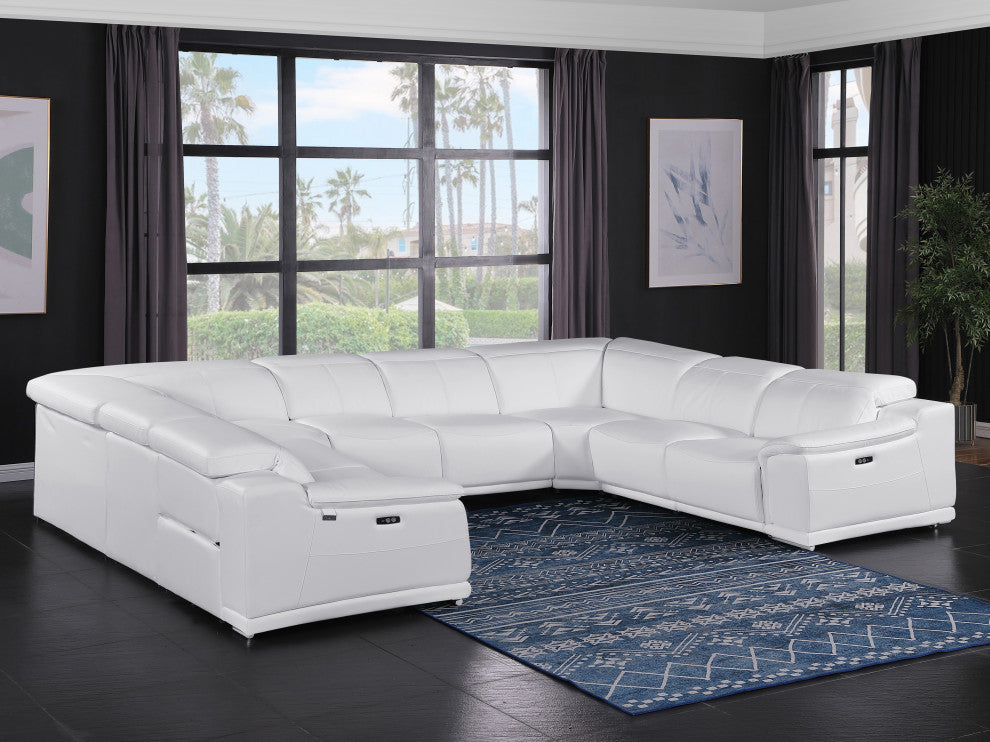 Federico 8-Piece Italian Leather U-NC Sectional, 4 Power Recliners, White