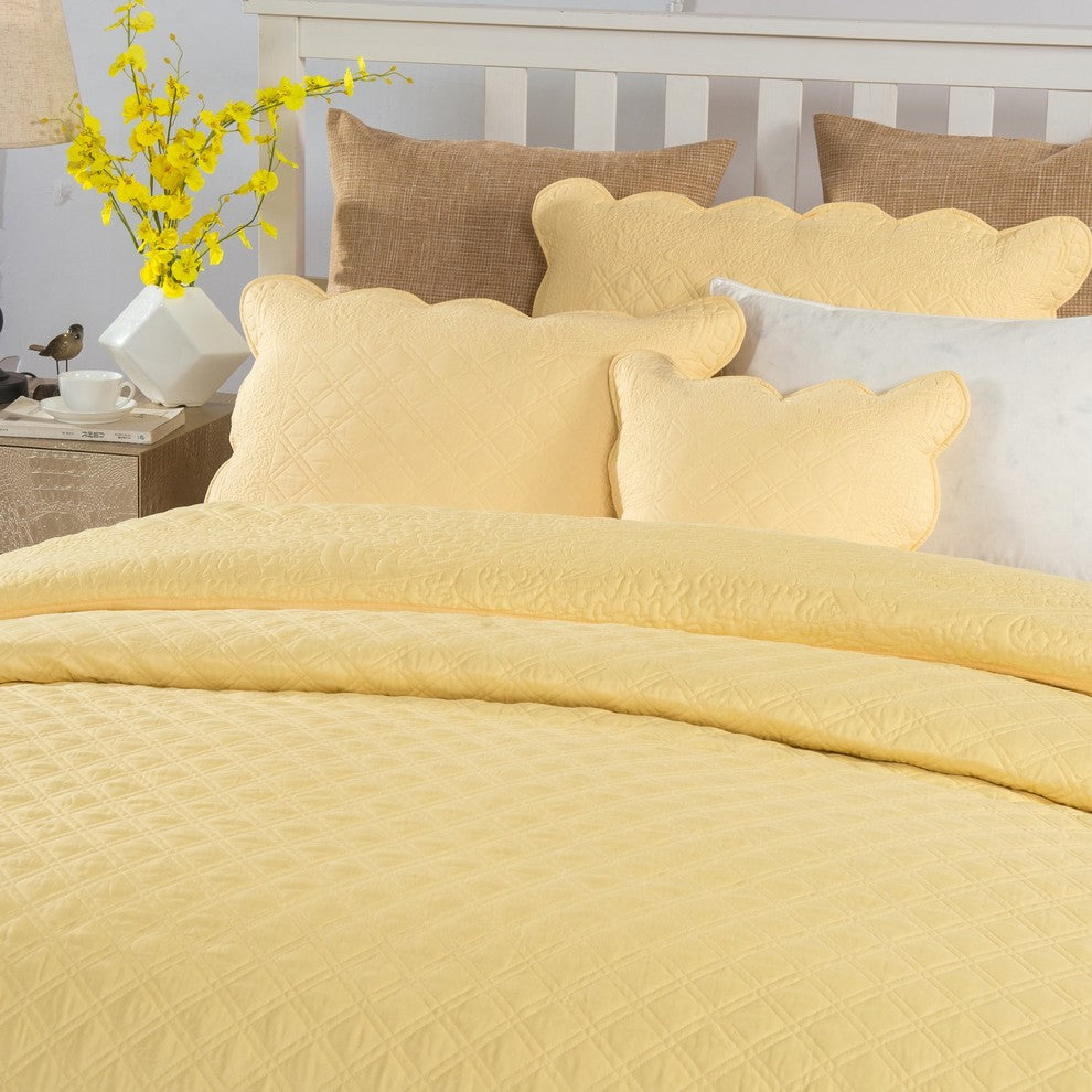 3-Piece Quilted Yellow Buttercup Puffs Bedspread Set, Full