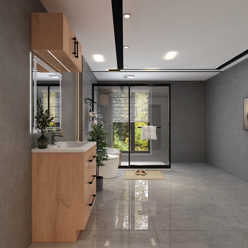 Victoria 30" Solid Wood Bath Vanity, Overhead Cabinet, Red Oak