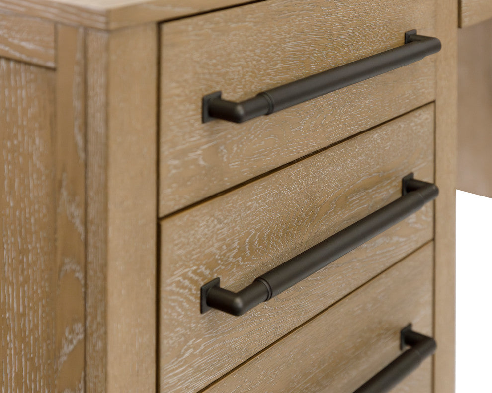 Modern Wood L-Shape Pedestal Desk With Right Facing Open Return, Light Brown