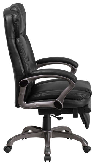 High Back Black Leather Executive Reclining Office Chair-Padded Armrests