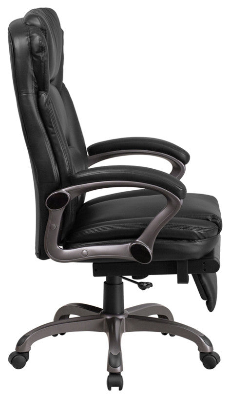 High Back Black Leather Executive Reclining Office Chair-Padded Armrests