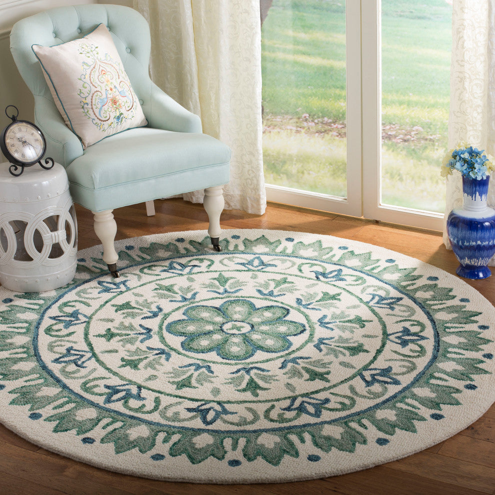 Safavieh Novelty Collection NOV607 Rug, Ivory/Teal, 6' Round