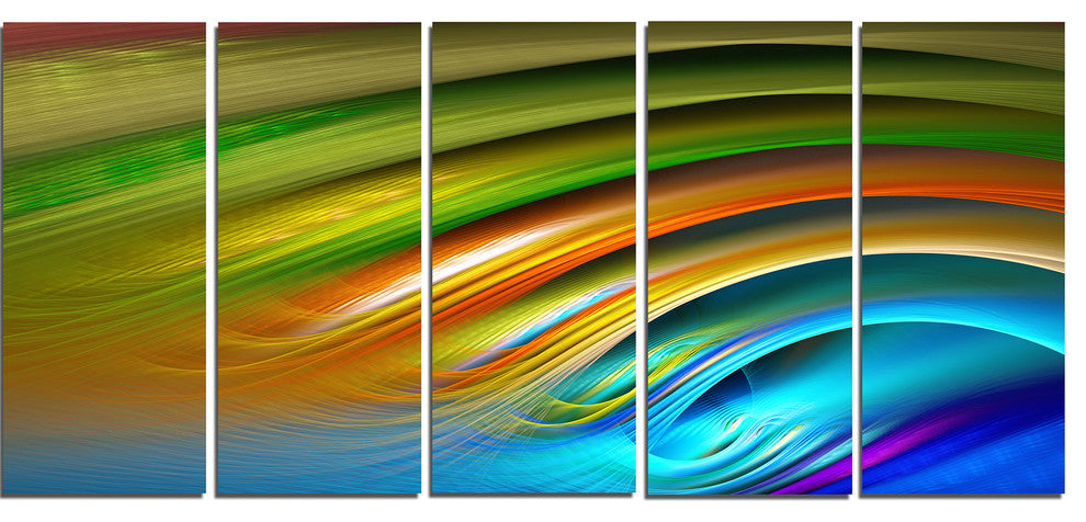 Colorful Fractal Water Ripples, Abstract Canvas Art Print, 60"x28", 5 Panels