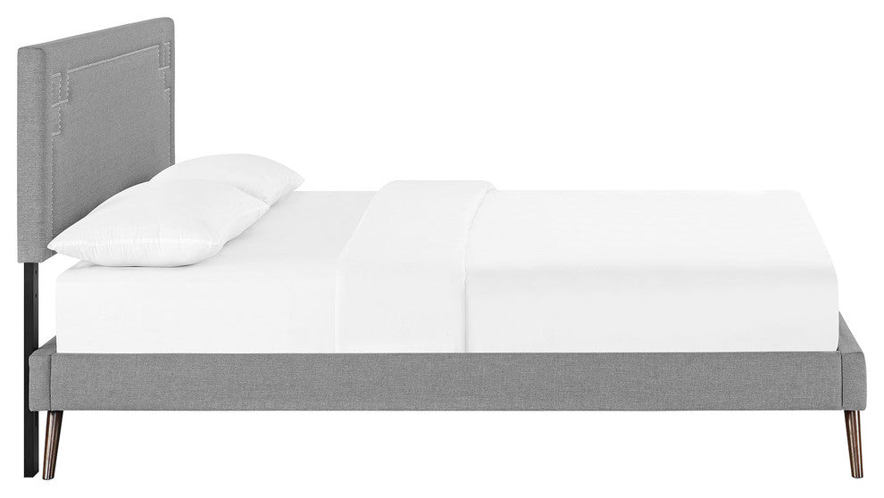 Modway Josie Queen Fabric Platform Bed With Round Splayed Legs, Light Gray