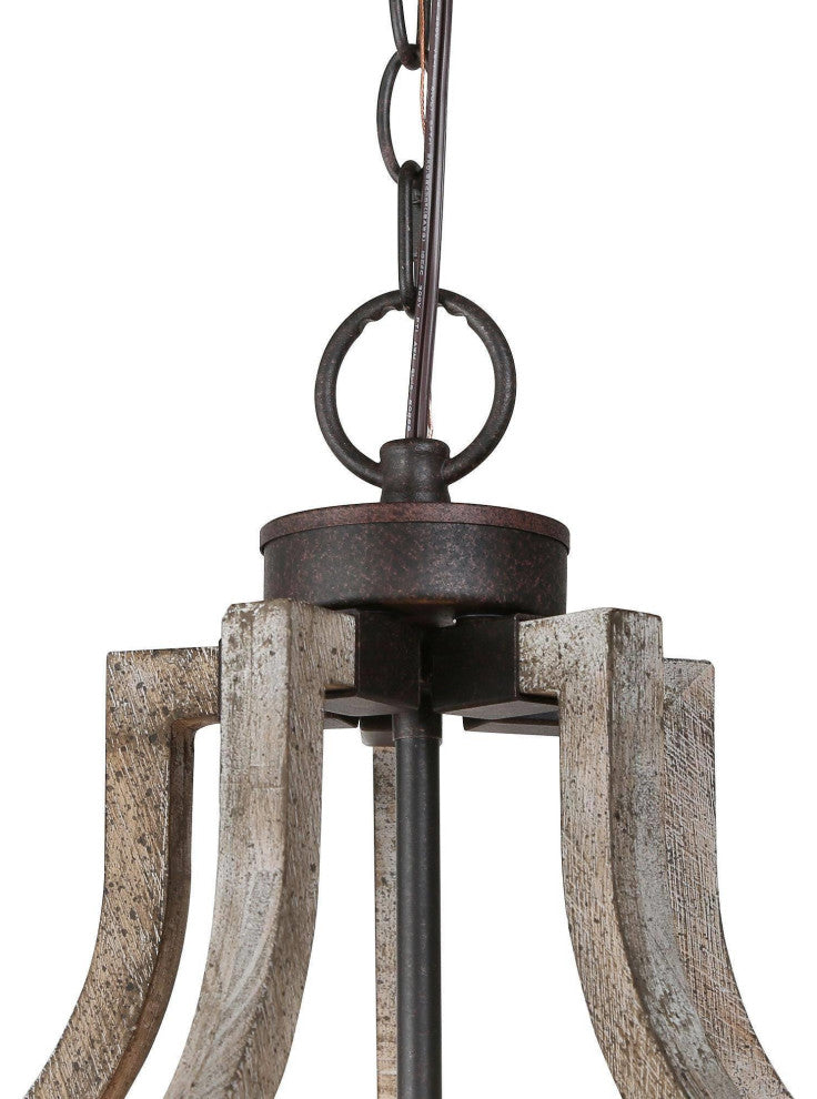 LNC Farmhouse Bronze 3-Light Lantern Wood Chandelier for Kitchan Island