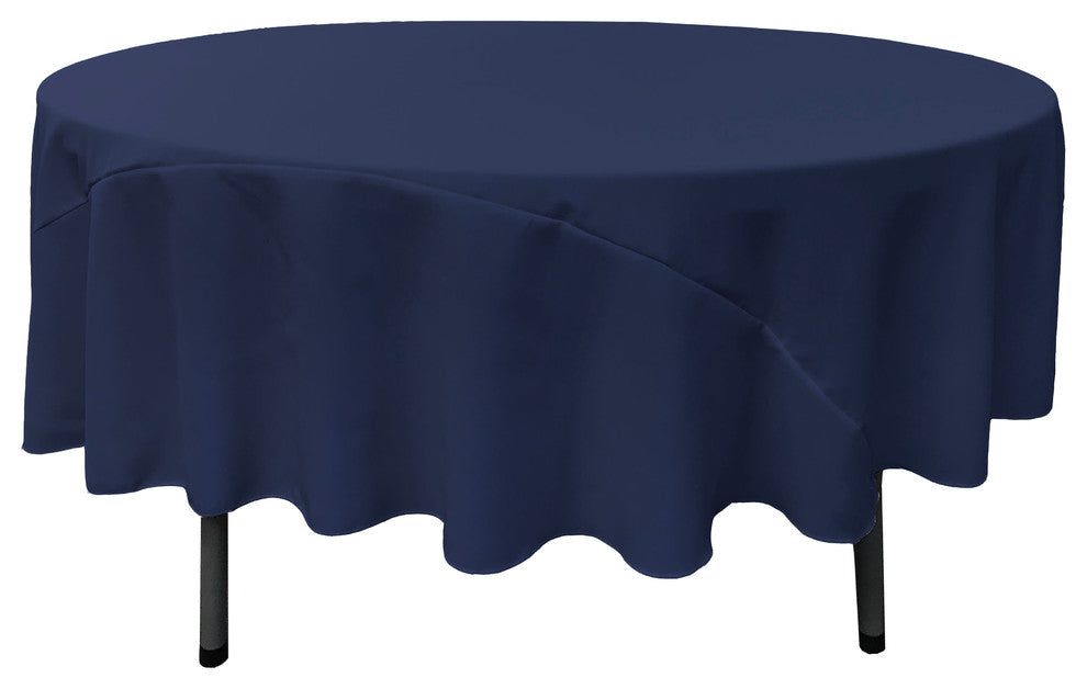 LA Linen Round Polyester Poplin, Navy, 90" Round