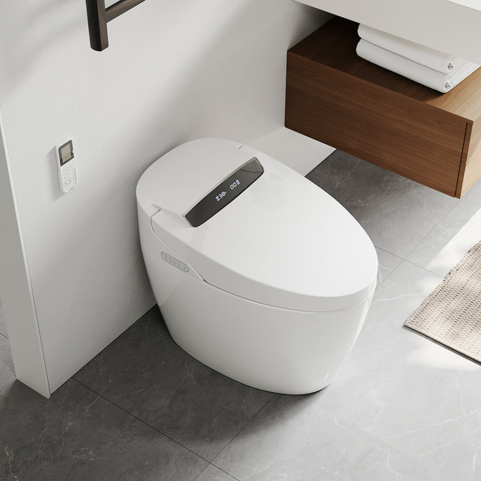 Modern Smart One-Piece 1.28 GPF Floor Mount Automatic Toilet and Bidet with Seat, White, Standard