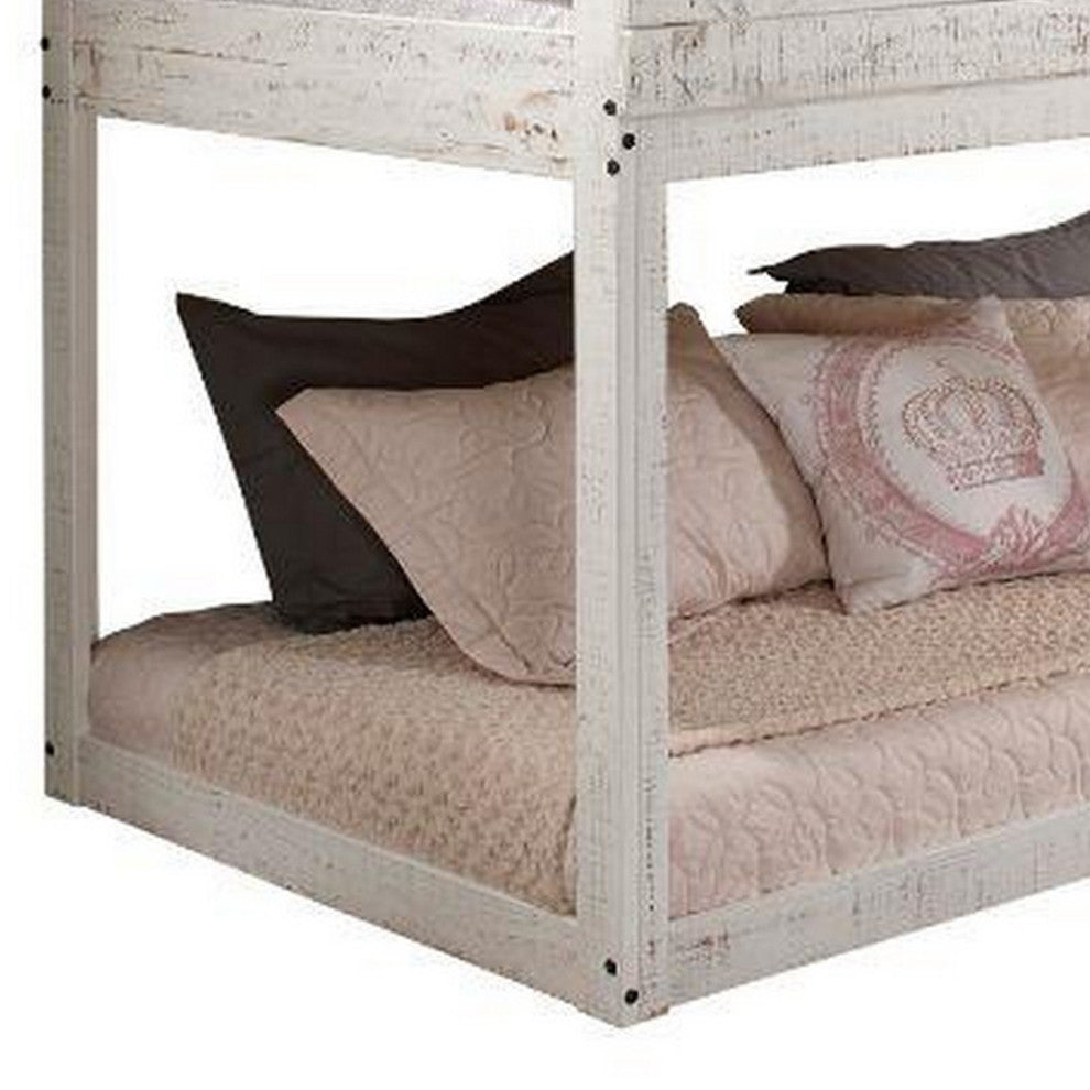 Benzara BM235364 Wooden Twin Bunk Bed With House Design, White and Brown