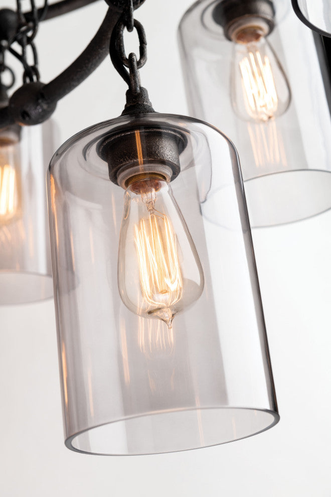 Gotham, 12 Light Pendant, Aged Silver Finish, Smoked Glass