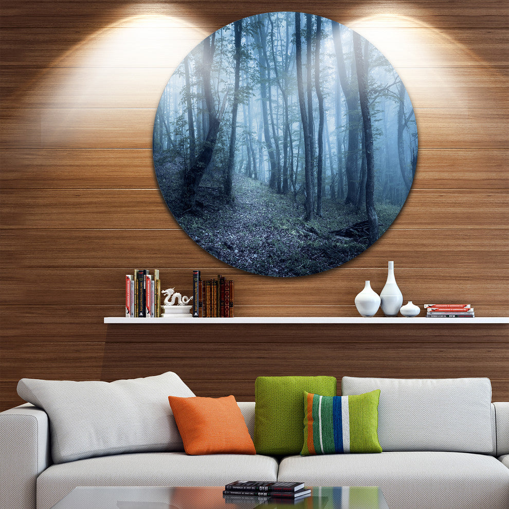 Spring Foggy Forest Trees, Landscape Photo Round Wall Art, 11"