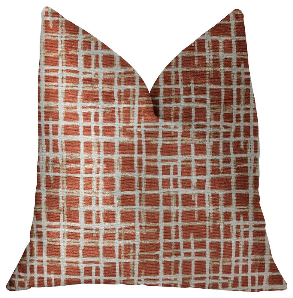 Spiced Fields  Orange and Beige Luxury Throw Pillow, 18"x18"