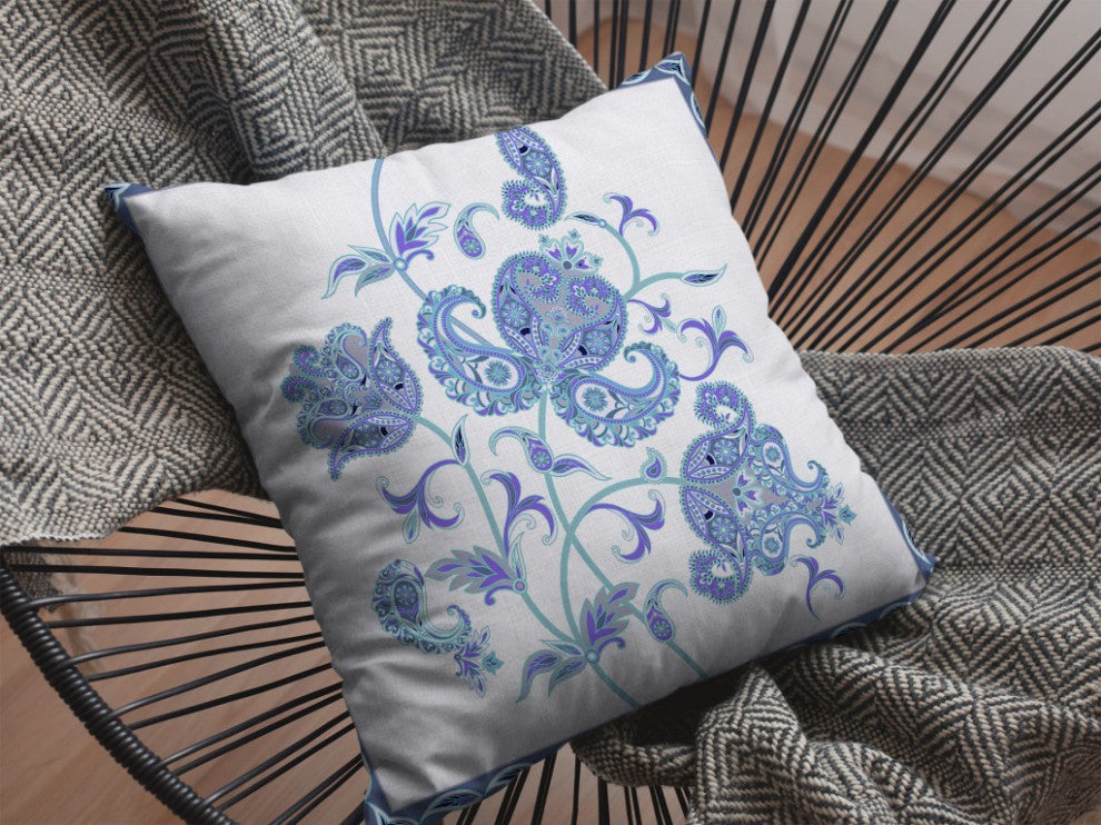 16 Blue White Wildflower Suede Throw Pillow