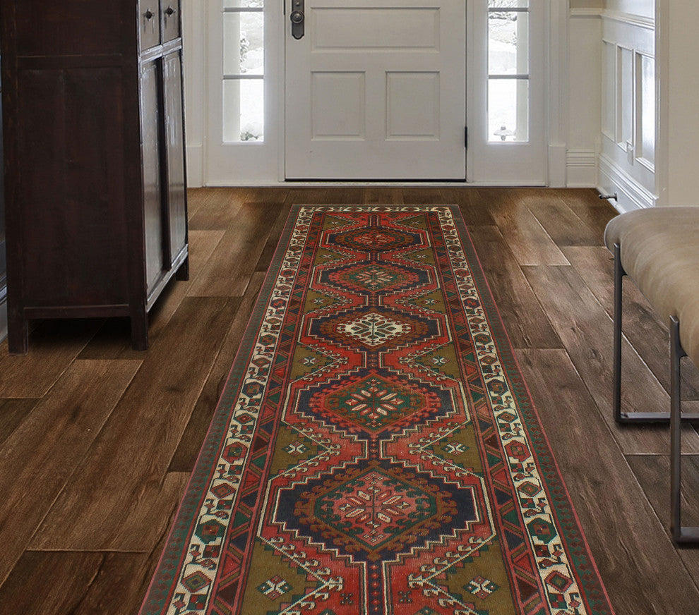 Fine Vintage Distressed Jakeem Navy/Purple Runner, 3'7x10'3