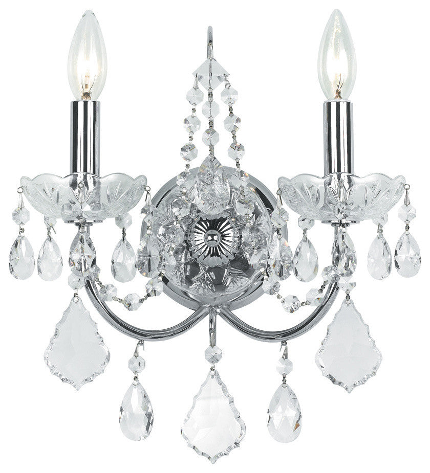 Crystorama 3222-CH-CL-MWP, 2-Light Wall Mount, Polished Chrome