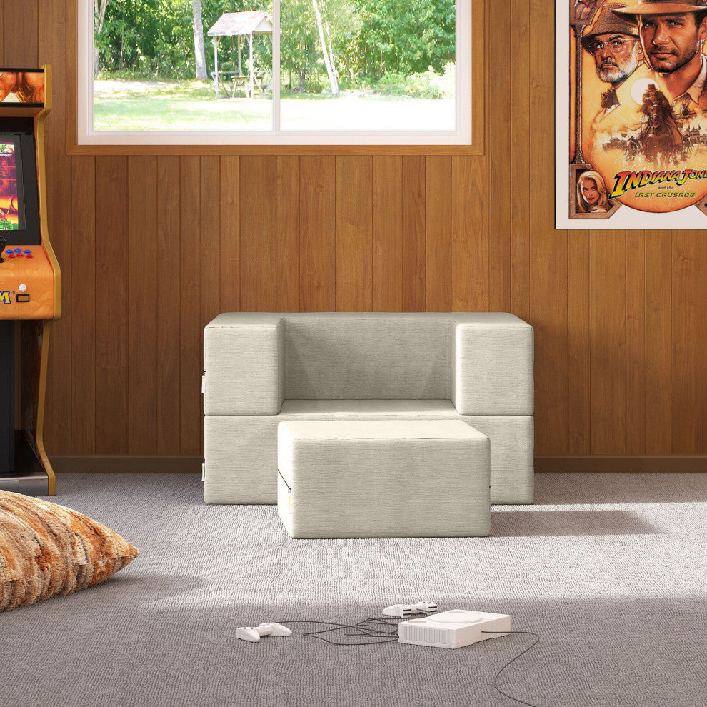 Jaxx Zipline Convertible Sleeper Chair & Ottoman / Twin-Size Bed, Ivory