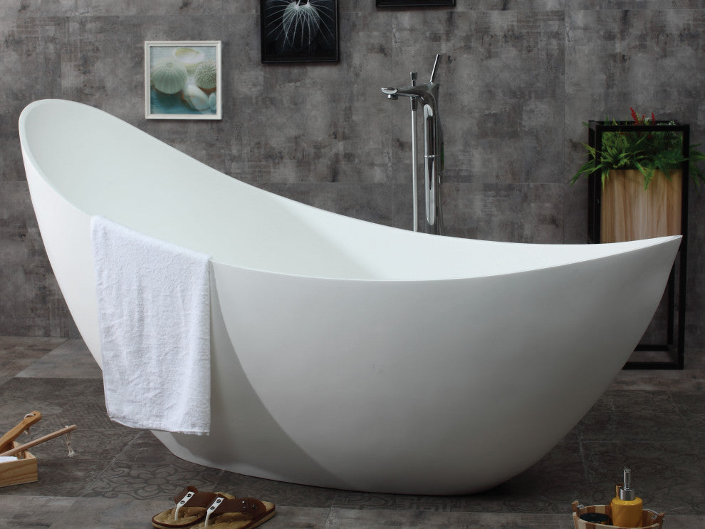ALFI brand AB9951 73" White Solid Surface Smooth Resin Soaking Slipper tub