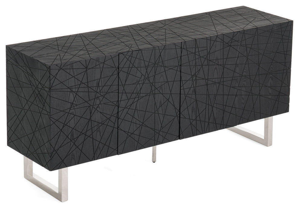 Modrest Kenda Modern Black Ash + Stainless Steel Buffet