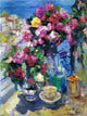 Tile Mural Flowers and Cup Of Tea By Konstantin Korovin, 6"x8", Matte