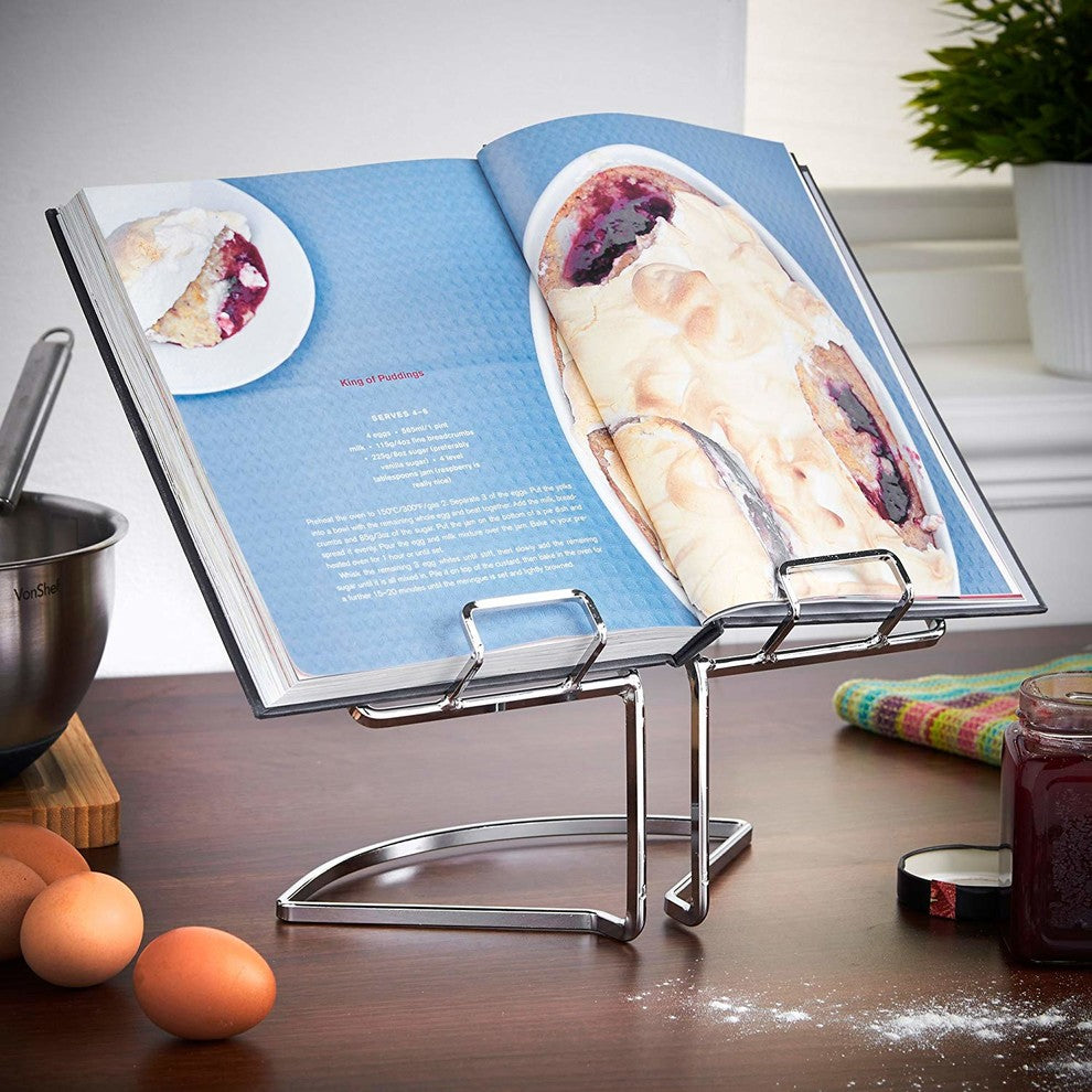 Benzara Modern Design Metal Cook book Holder, Silver