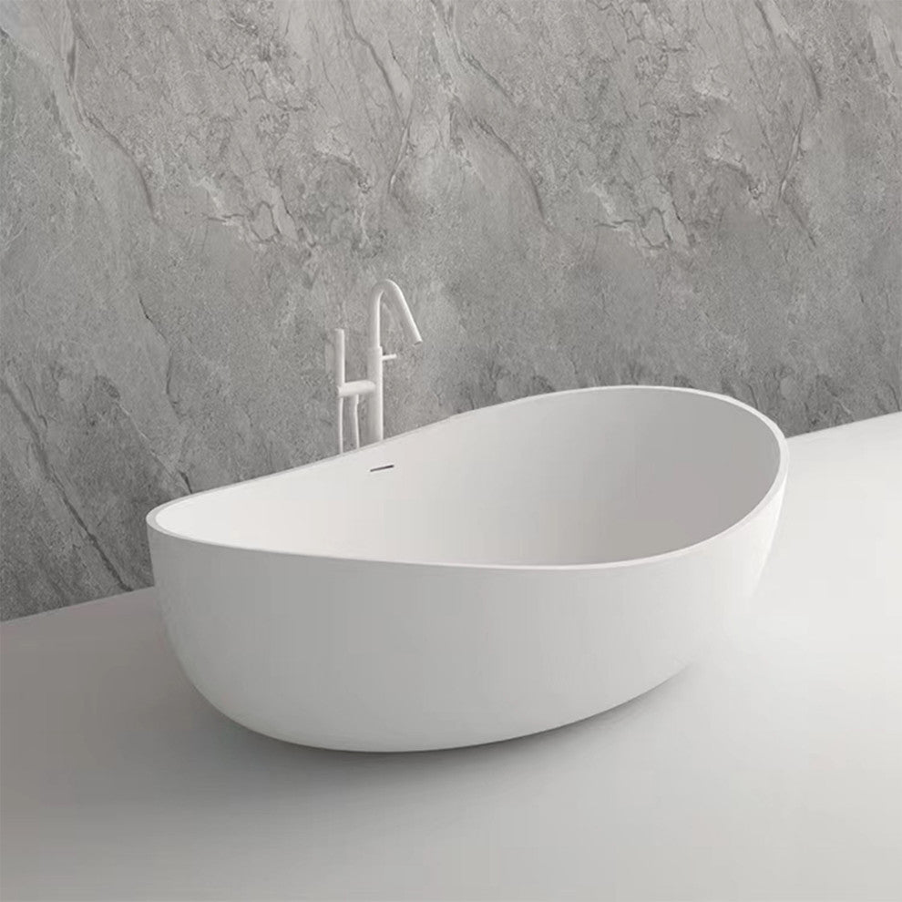 Vanity Art 63"x37" White Stone Freestanding Soaking Bathtub