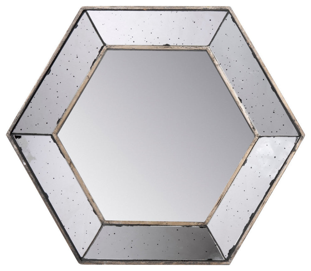 Benzara BM286130 21" Wall Accent Mirror, Raised Tray Edges, Hexagonal Mirror