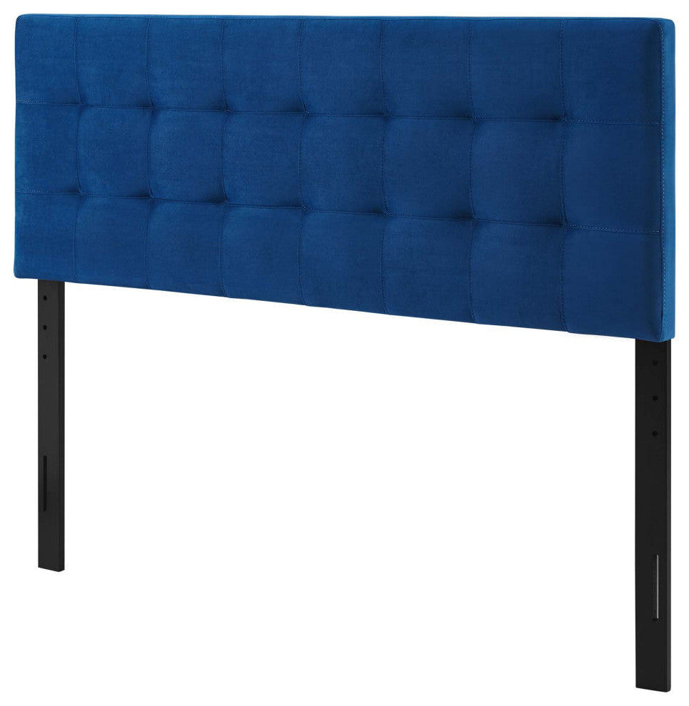 Contemporary Modern Full Size Tufted Headboard, Velvet Fabric, Navy Blue