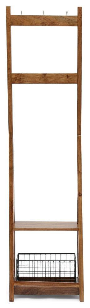 Motson Modern Industrial Handcrafted Acacia Wood Coat Rack with Bench Storage