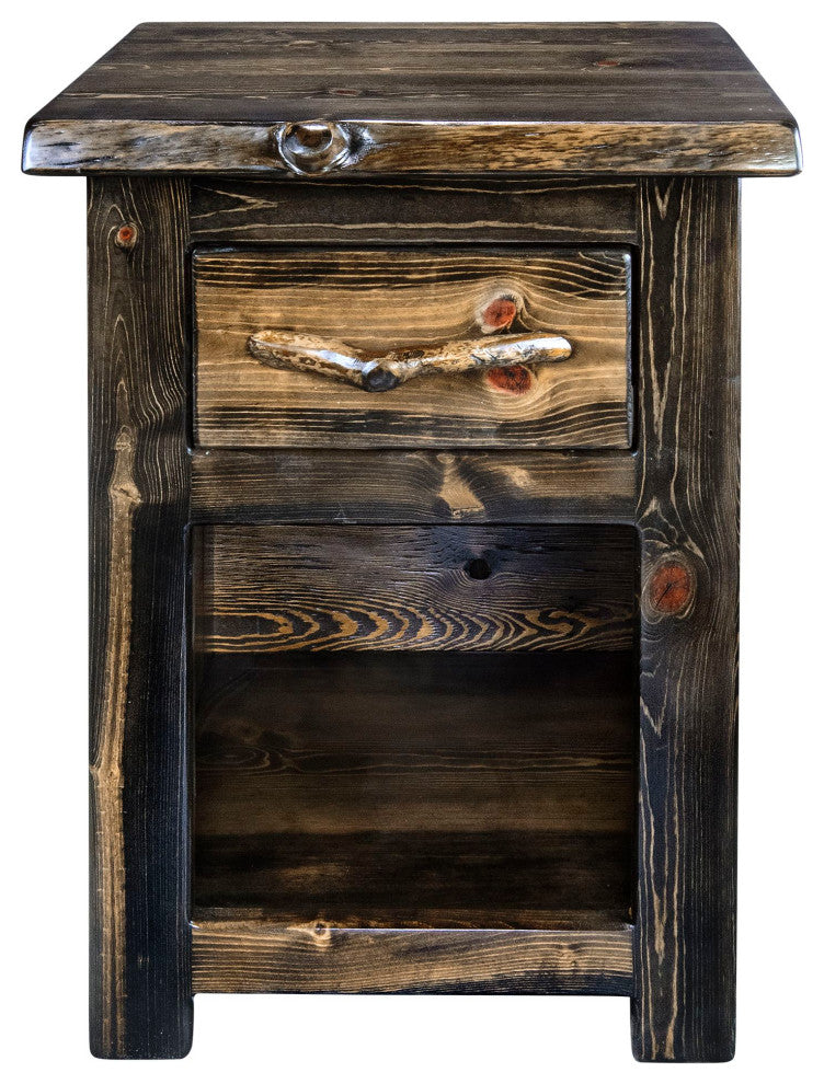 Big Sky Collection Live Edge, One Drawer Nightstand, Jacobean Stain, 25"H