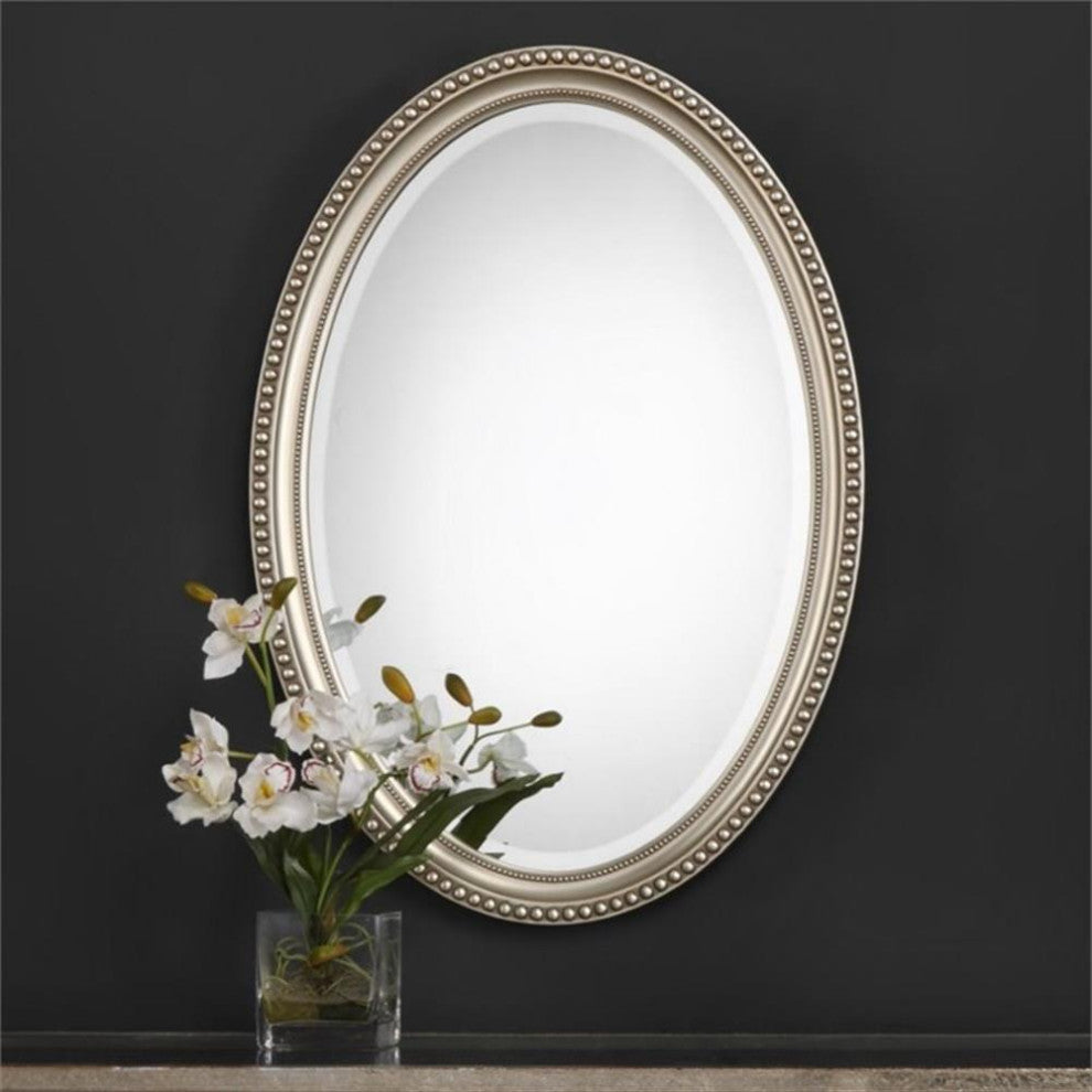 Bowery Hill Elnora Oval Mirror in Metallic Silver