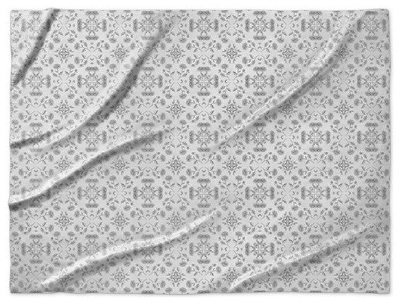 "Mosaic Chrysanthemums Black And White" Sherpa Blanket 80"x60"