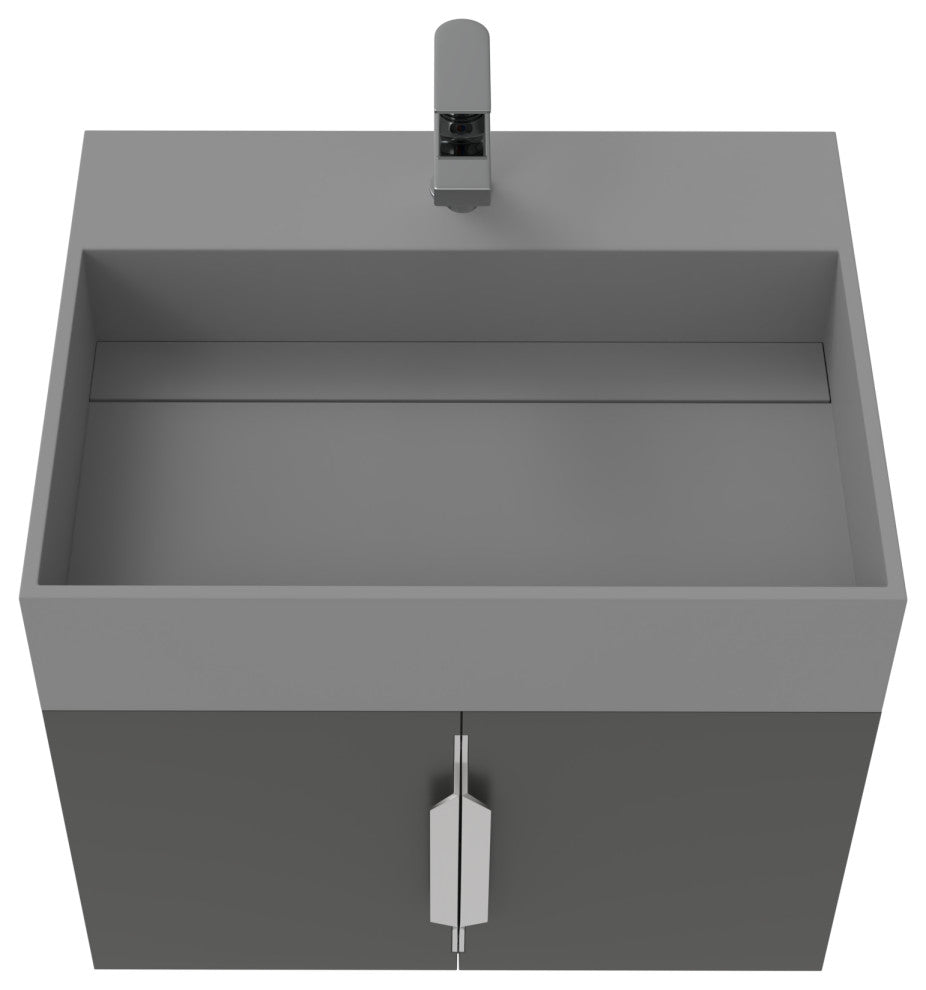 CastelloUSA Amazon 24" Wall Mounted Bathroom Vanity Set, Black, Gray Top, Brushed Nickel