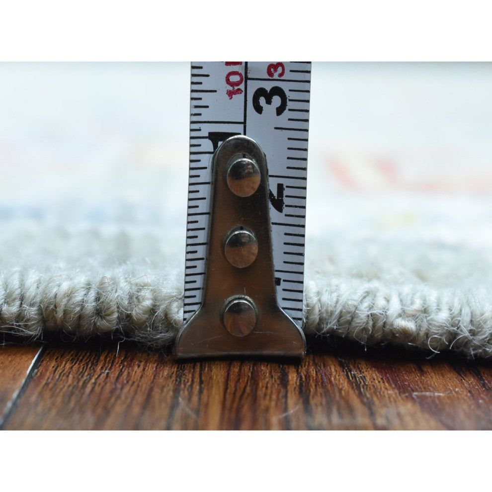 Gray Hand Knotted Afghan Angora Oushak Colorful Wool Wide Runner Rug, 4'4"x10'