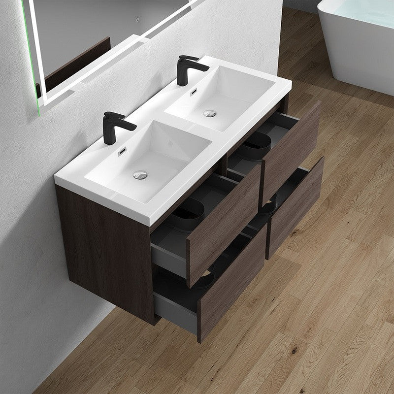 Ashley 48'' Floating Vanity, Acrylic Top, Double Sink, Red Oak