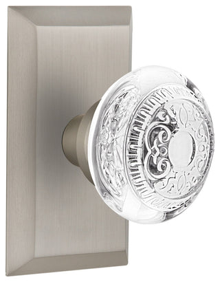 Studio Plate Privacy Crystal Egg and Dart Knob, Satin Nickel, 2.375"